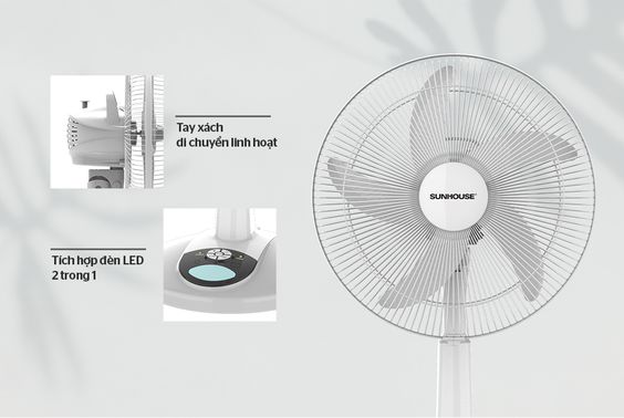 Quạt sạc SUNHOUSE SHD7228 thiết kế chắc chắn